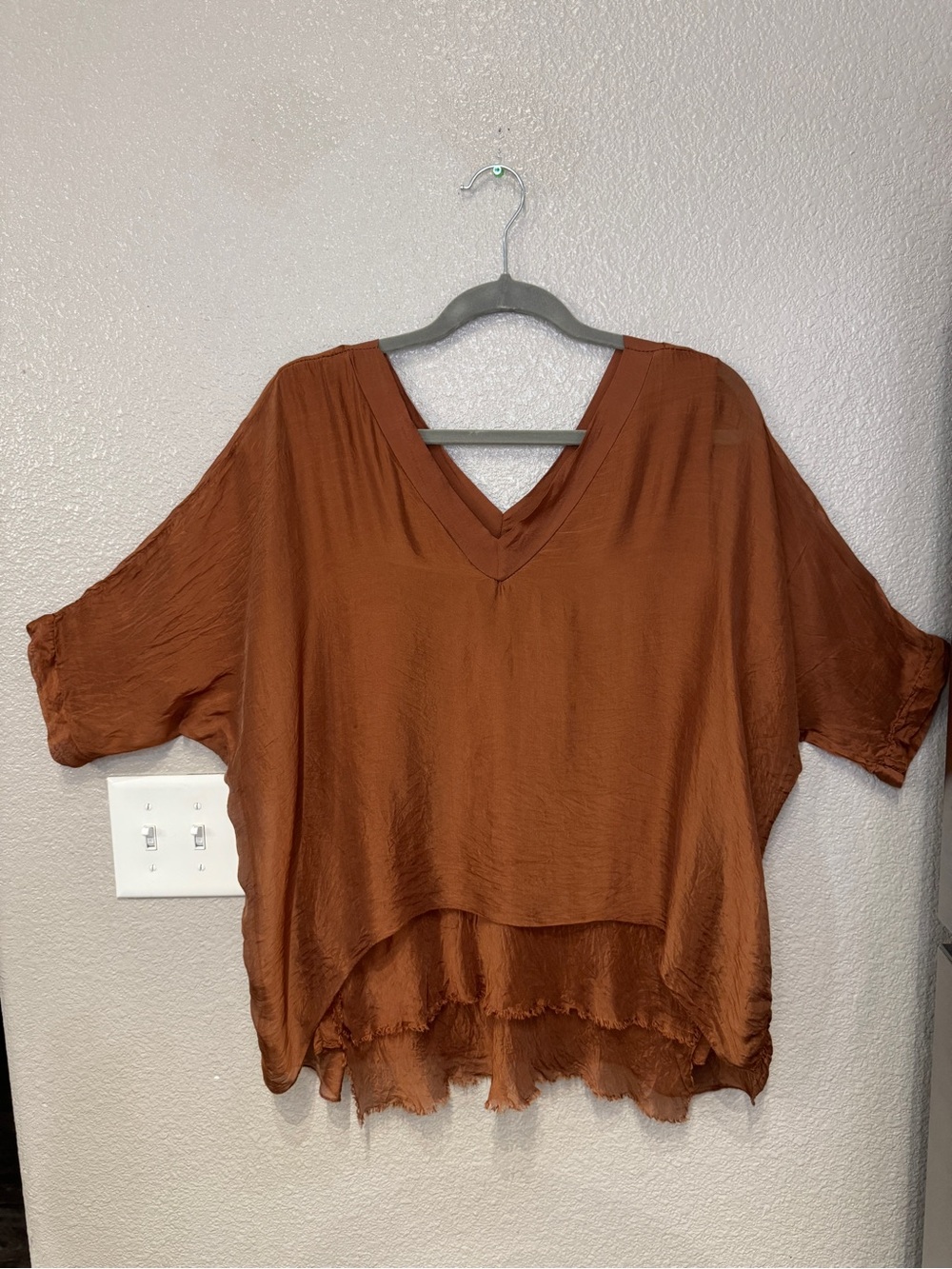Gigi Moda Diana Top 100% Silk Rust Brown Lagenlook Made Italy- Fits Medium